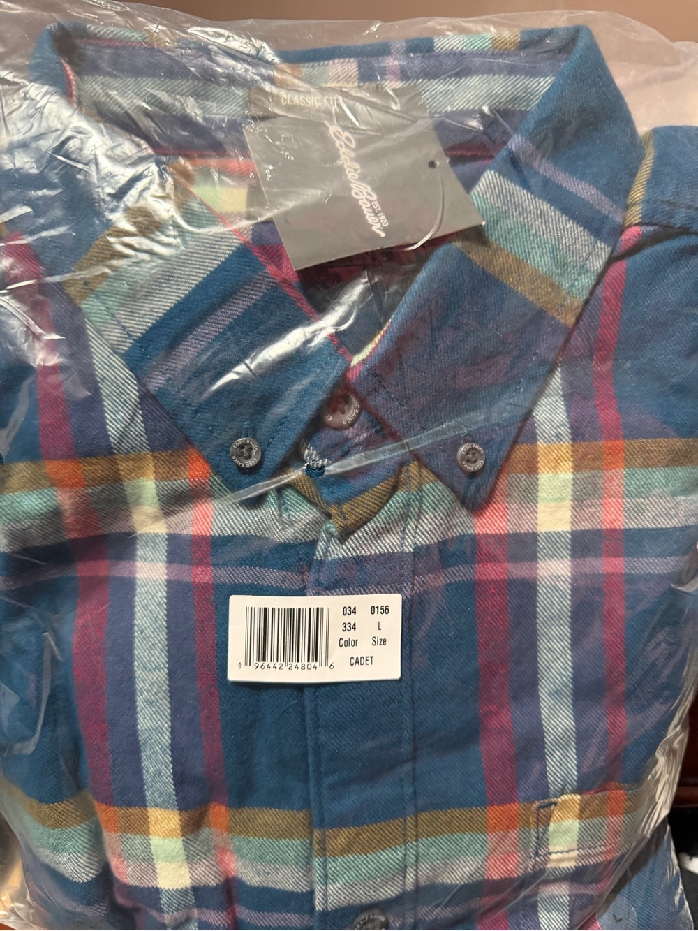 Eddie Bauer Plaid Button-Down Shirt in Teal, Navy and Coral